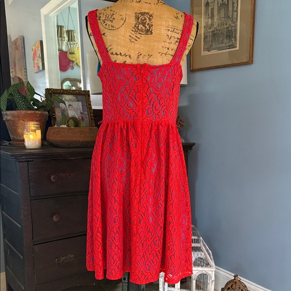 Scarlett Red and Blue Lace Overlay Fit & Flare Dress - Picture 8 of 12